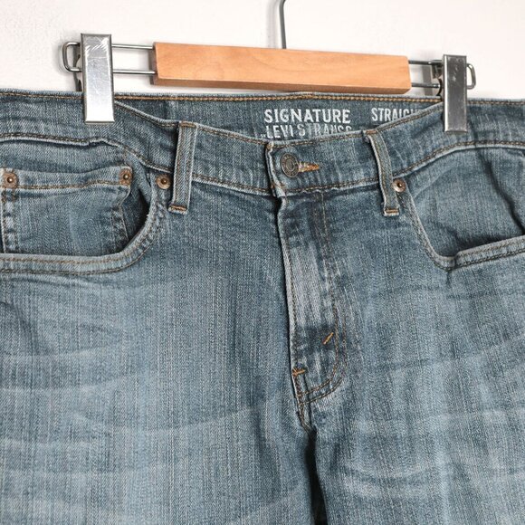Levi's Signature Straight Fit Mens Jeans Blue Whiskered Denim Zipper Fly 32x32 - Picture 11 of 12